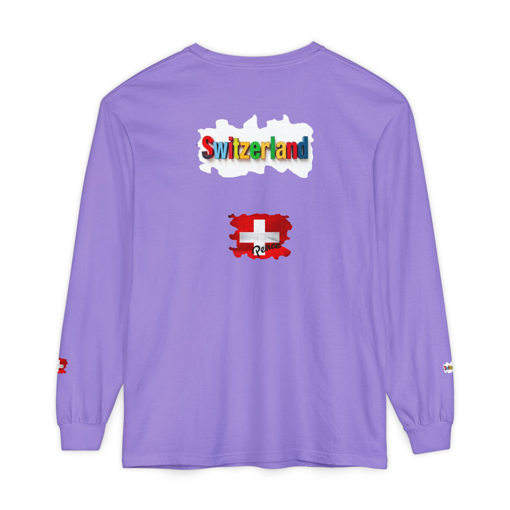Switzerland Color Block Long Sleeve T-Shirt — Swiss Flag Graphic