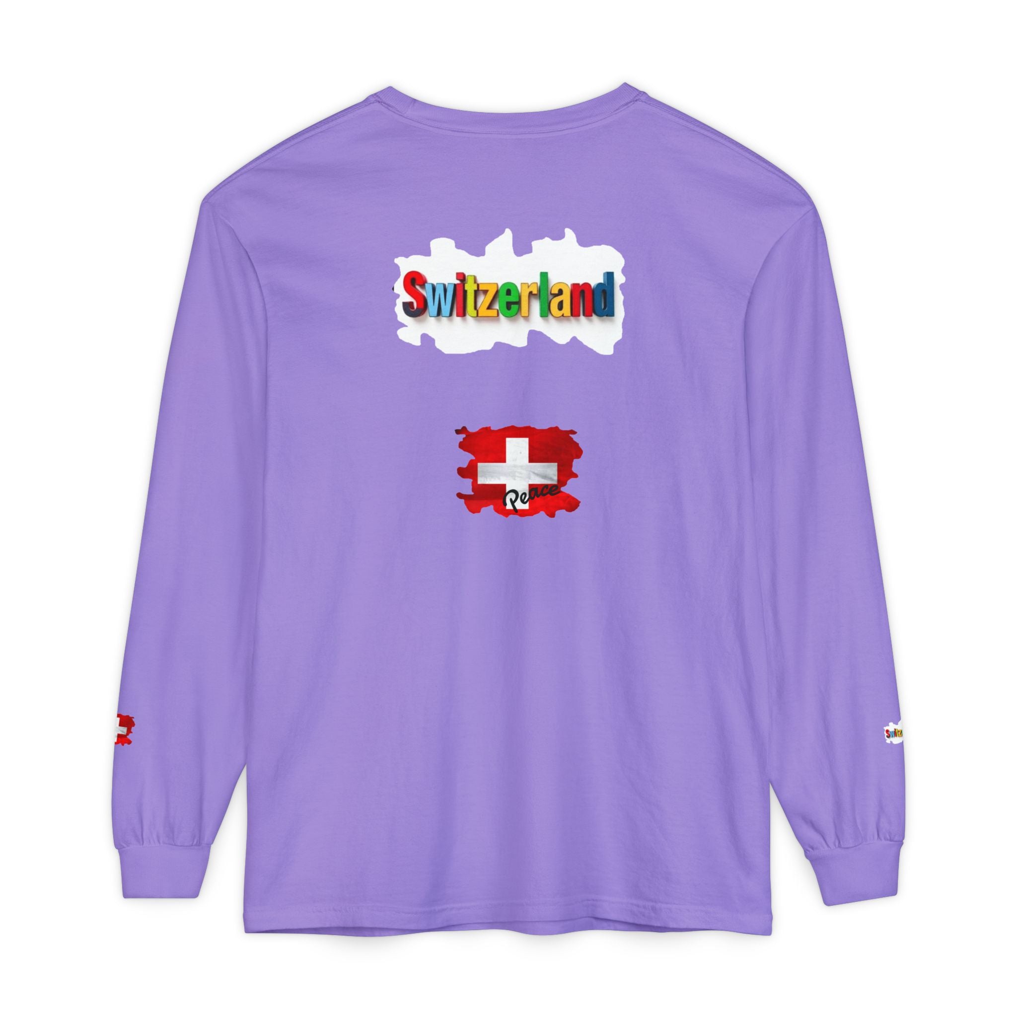 Switzerland Color Block Long Sleeve T-Shirt — Swiss Flag Graphic