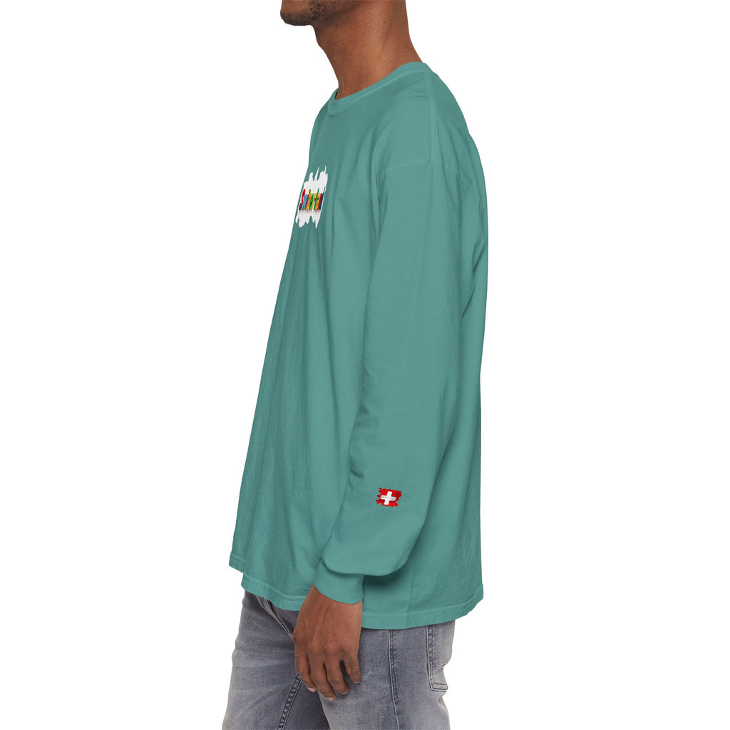 Switzerland Color Block Long Sleeve T-Shirt — Swiss Flag Graphic