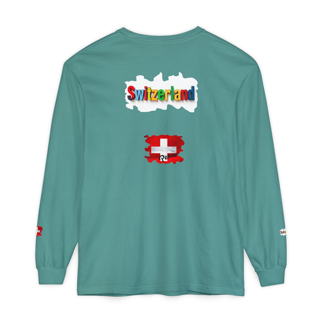 Switzerland Color Block Long Sleeve T-Shirt — Swiss Flag Graphic