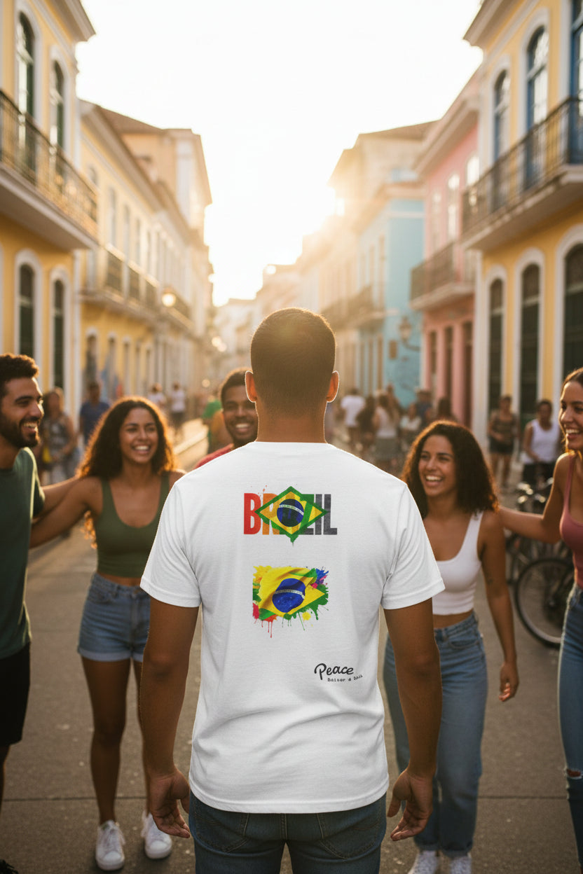 Brazil T-Shirt — Watercolor Flag Design with "Peace"