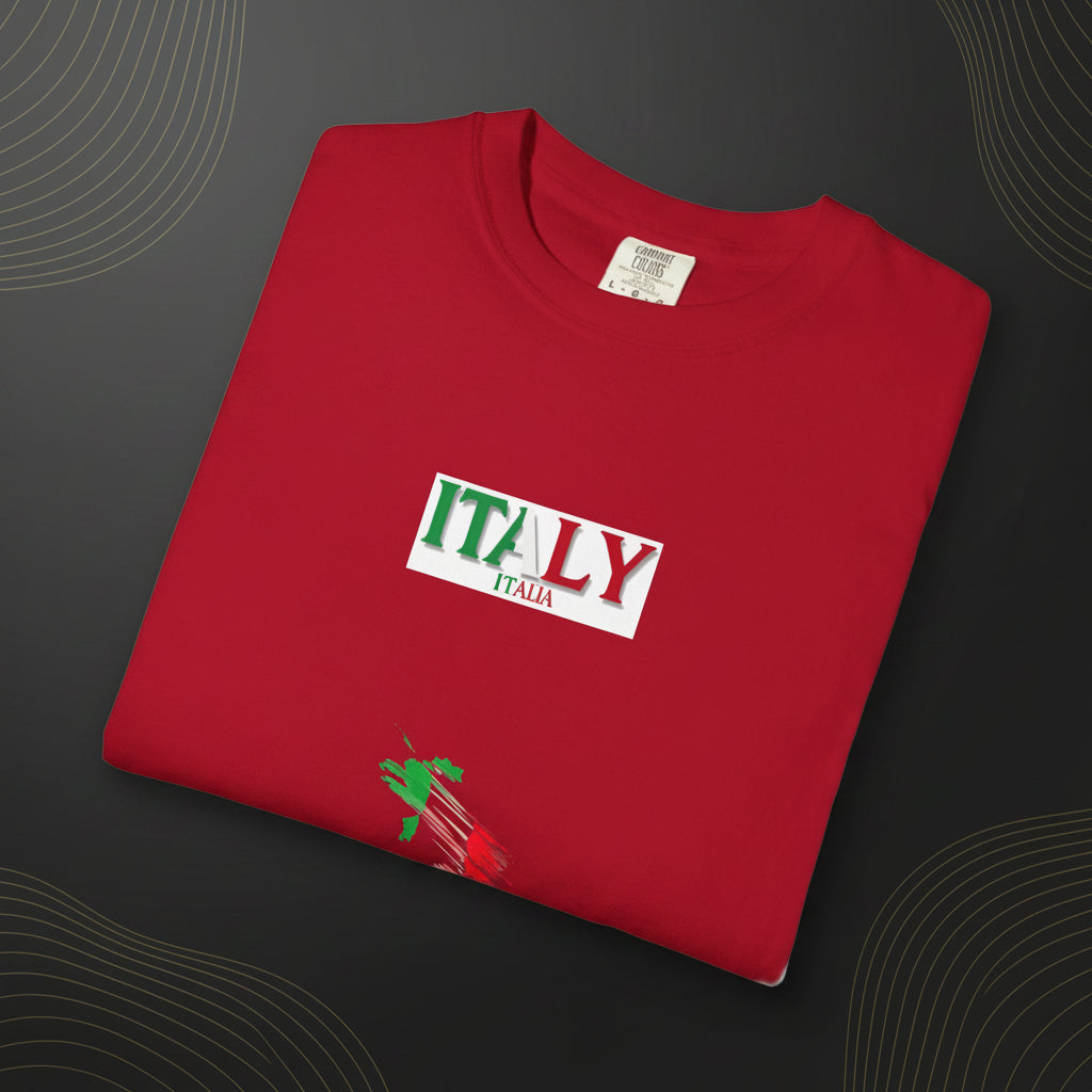 Italy Flag Graphic T-Shirt — 'ITALY' & Brush Stroke Map Tee