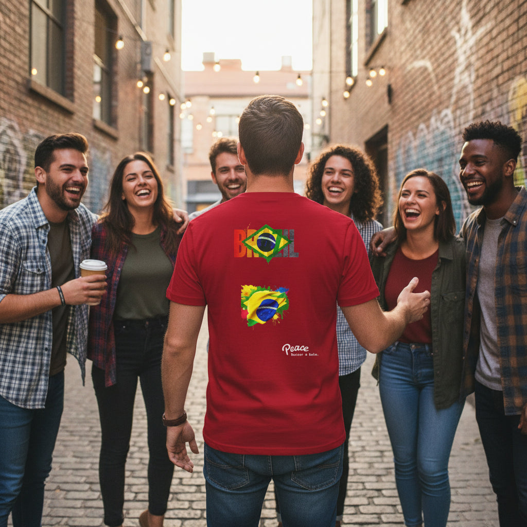Brazil T-Shirt — Watercolor Flag Design with "Peace"