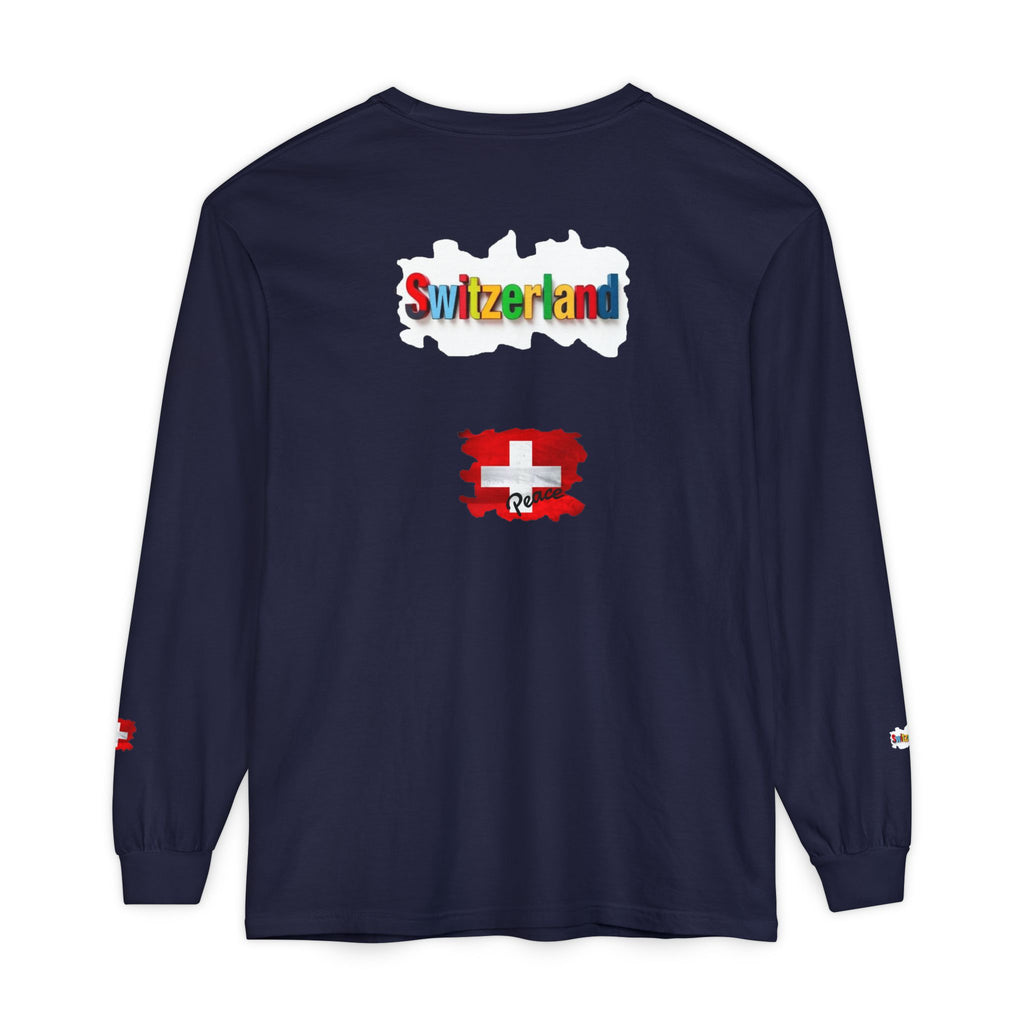 Switzerland Color Block Long Sleeve T-Shirt — Swiss Flag Graphic