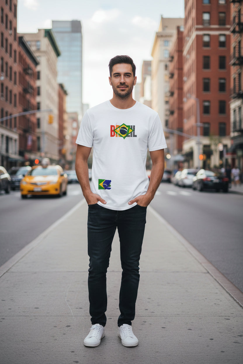 Brazil T-Shirt — Watercolor Flag Design with "Peace"