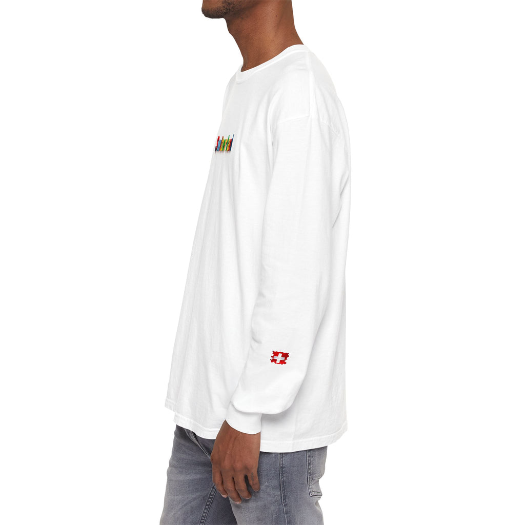 Switzerland Color Block Long Sleeve T-Shirt — Swiss Flag Graphic