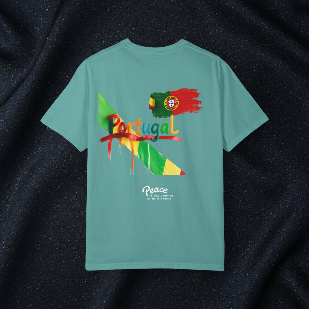 Portugal Watercolor Flag T‑Shirt — 'Portugal' Text & Peace Design