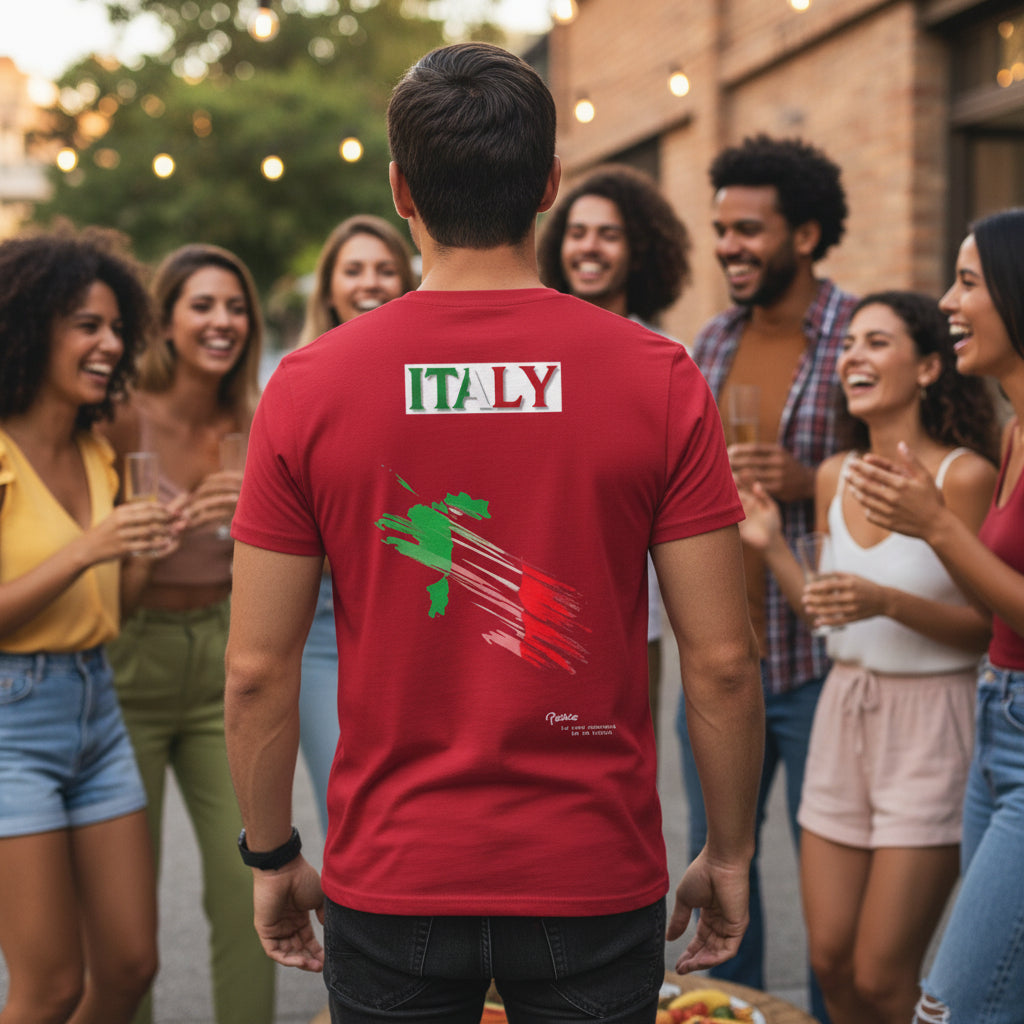 Italy Flag Graphic T-Shirt — 'ITALY' & Brush Stroke Map Tee