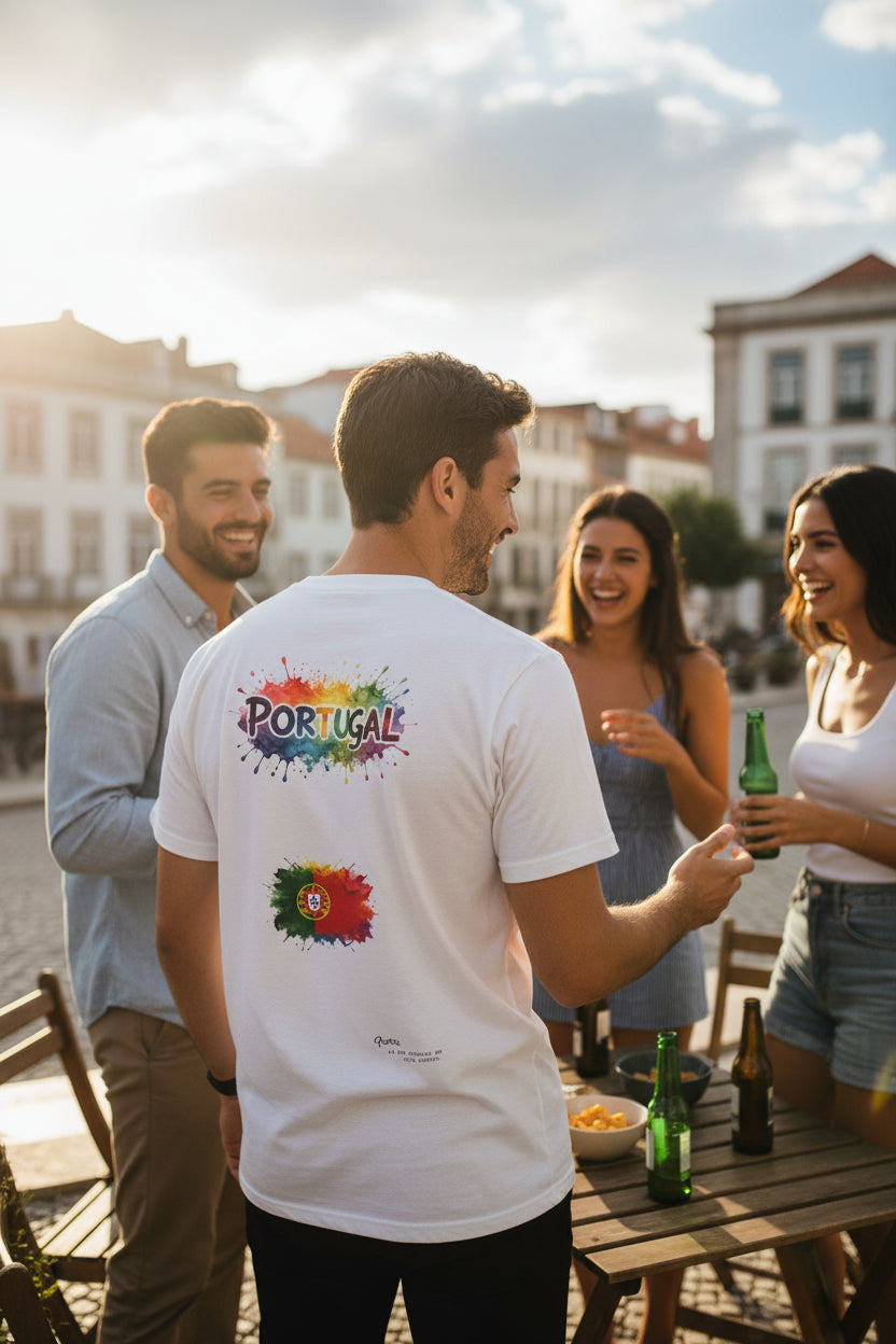 Portugal Watercolor T-Shirt — Rainbow Flag, Peace Portugal Tee