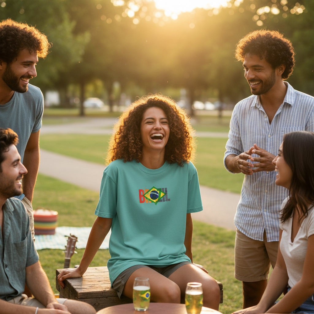 Brazil T-Shirt — Watercolor Flag Design with "Peace"