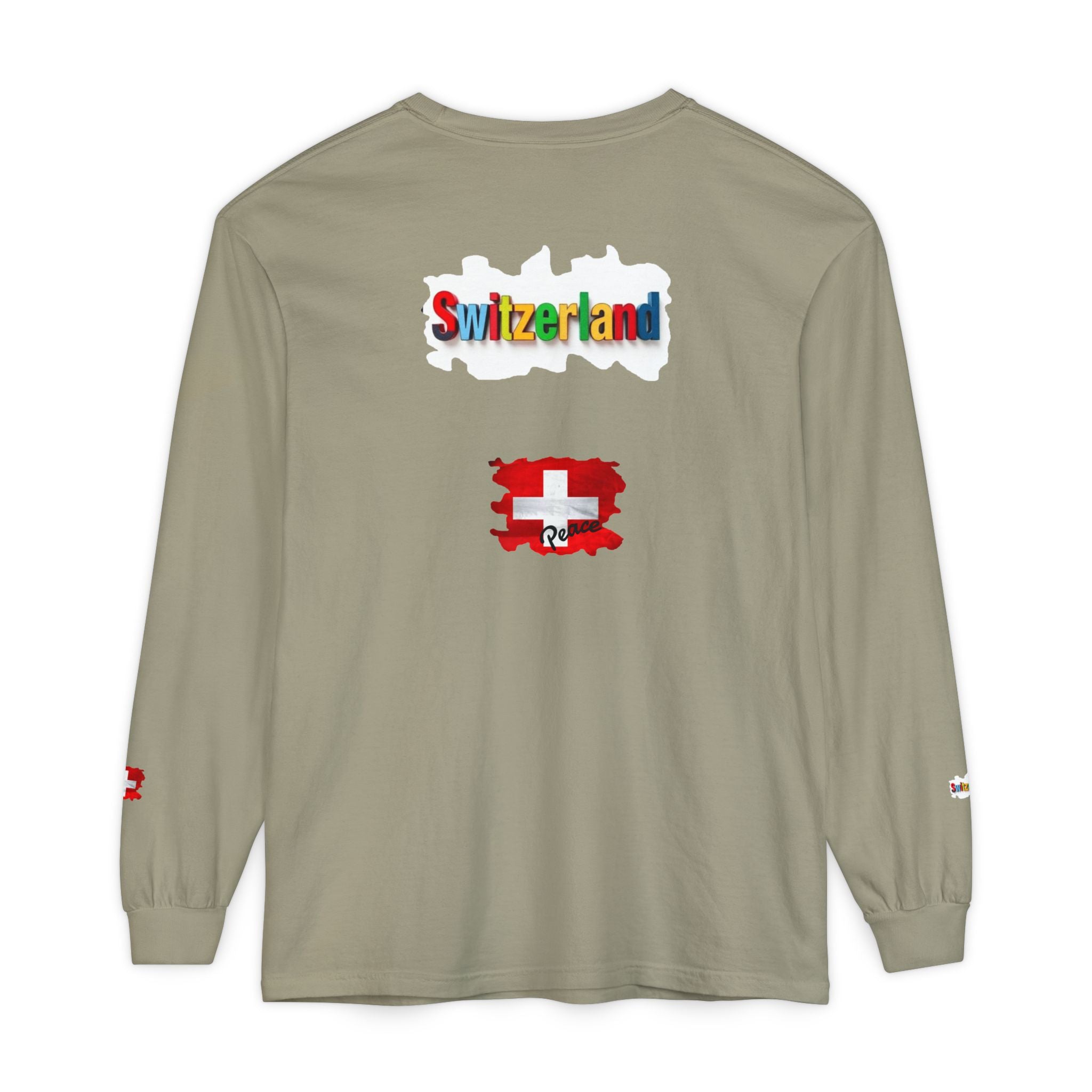 Switzerland Color Block Long Sleeve T-Shirt — Swiss Flag Graphic