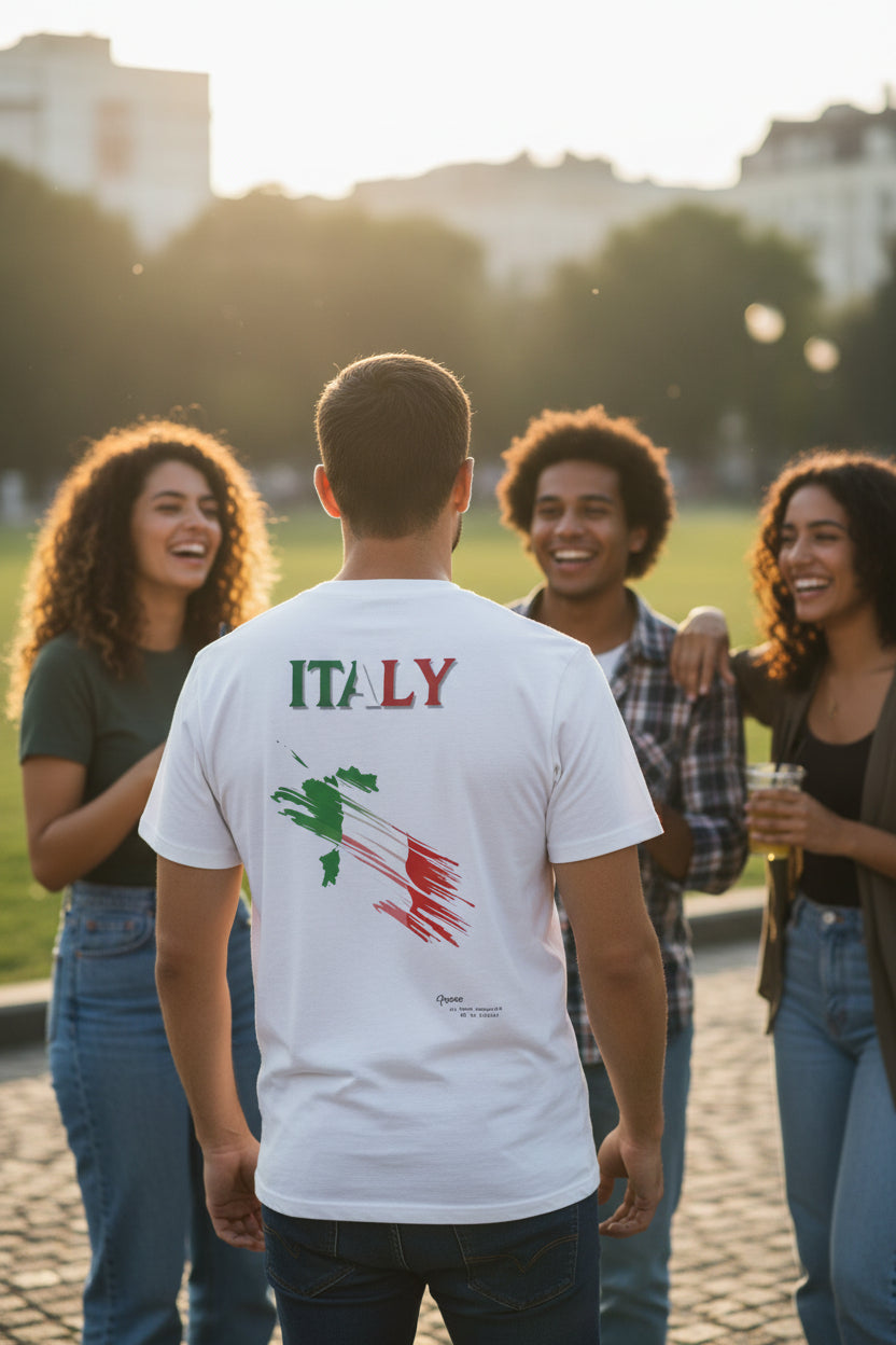 Italy Flag Graphic T-Shirt — 'ITALY' & Brush Stroke Map Tee