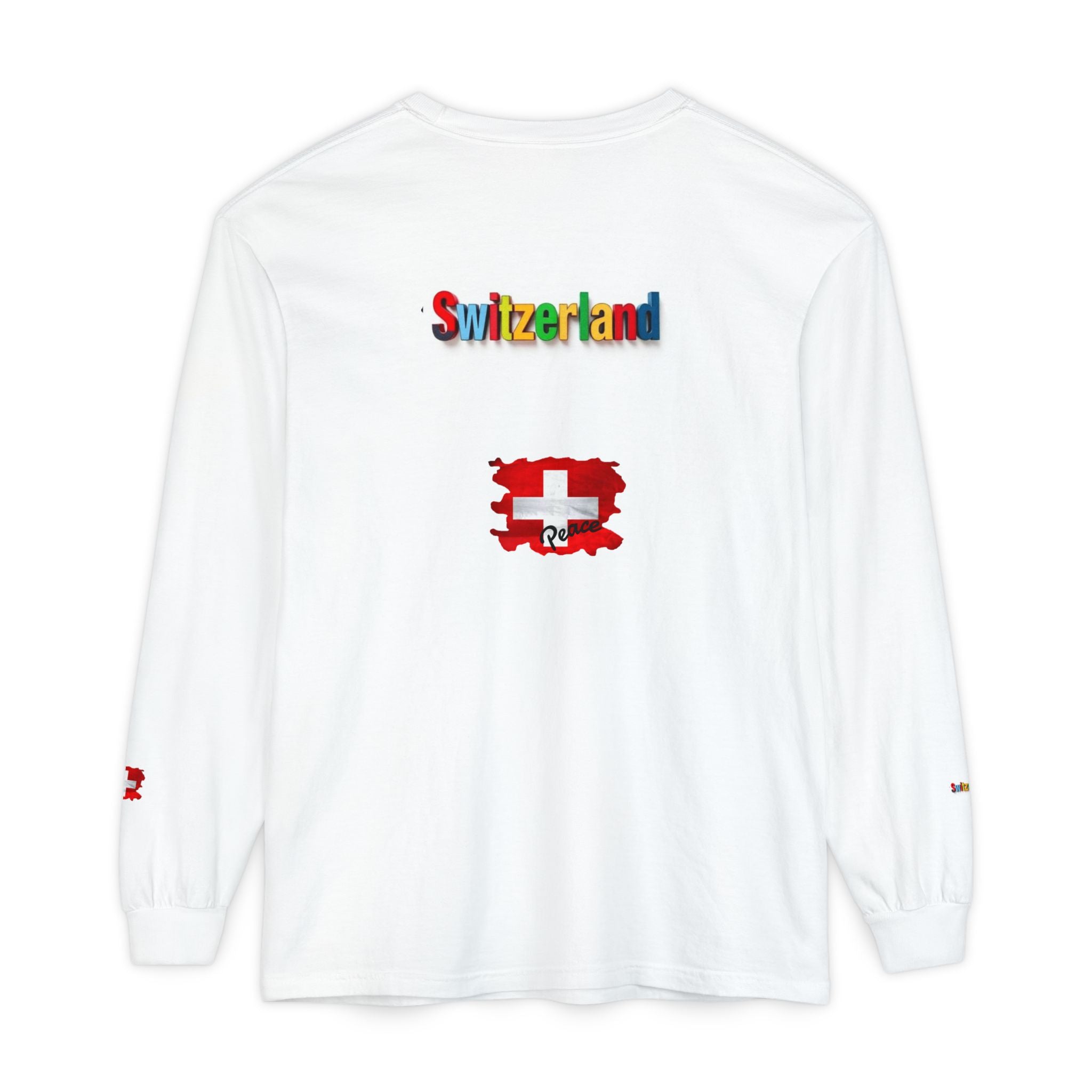 Switzerland Color Block Long Sleeve T-Shirt — Swiss Flag Graphic