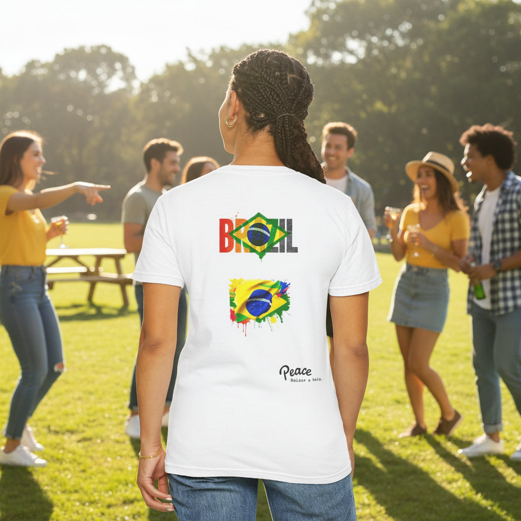Brazil T-Shirt — Watercolor Flag Design with "Peace"
