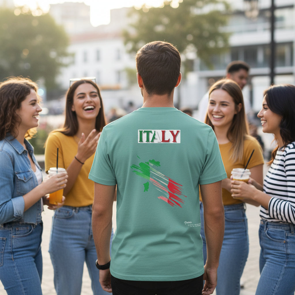 Italy Flag Graphic T-Shirt — 'ITALY' & Brush Stroke Map Tee