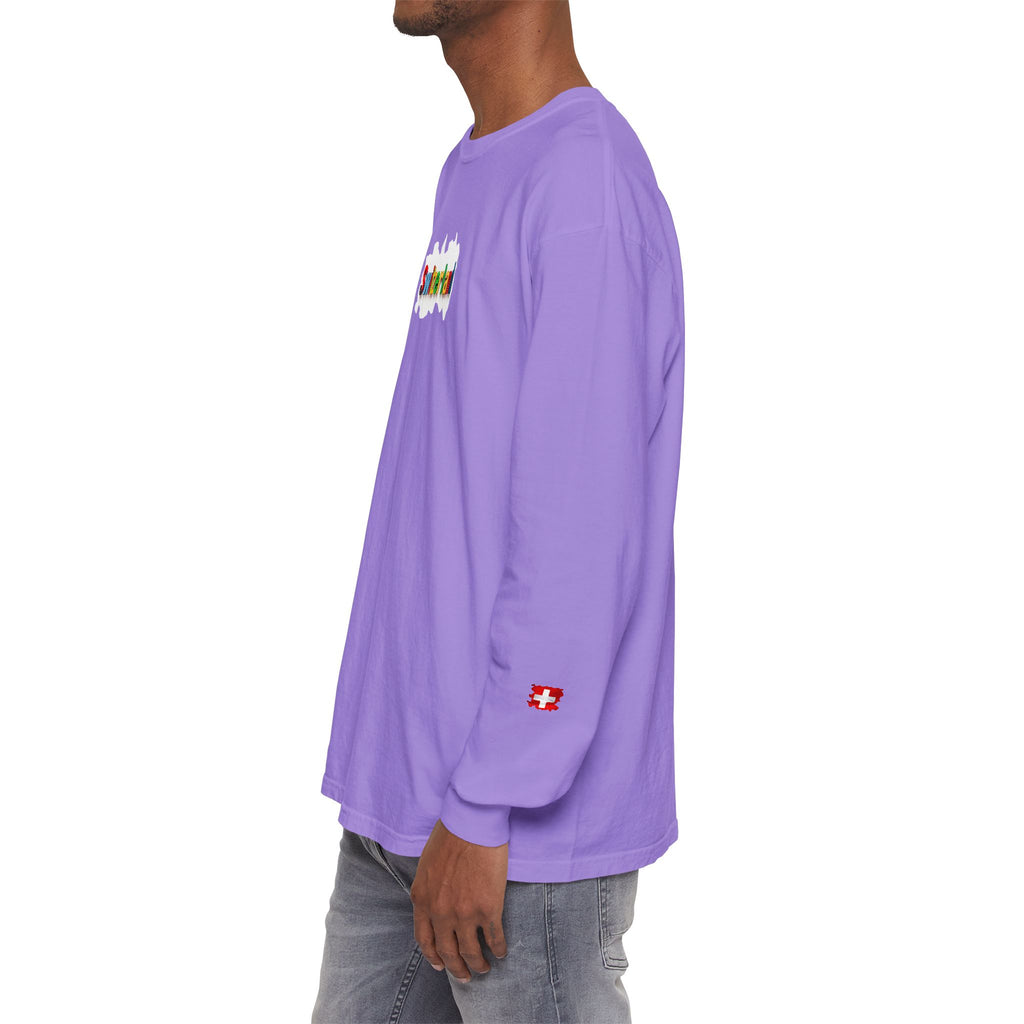 Switzerland Color Block Long Sleeve T-Shirt — Swiss Flag Graphic
