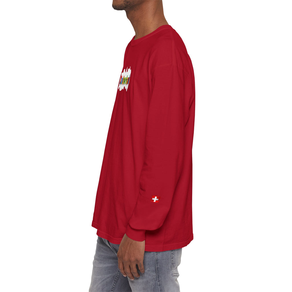 Switzerland Color Block Long Sleeve T-Shirt — Swiss Flag Graphic