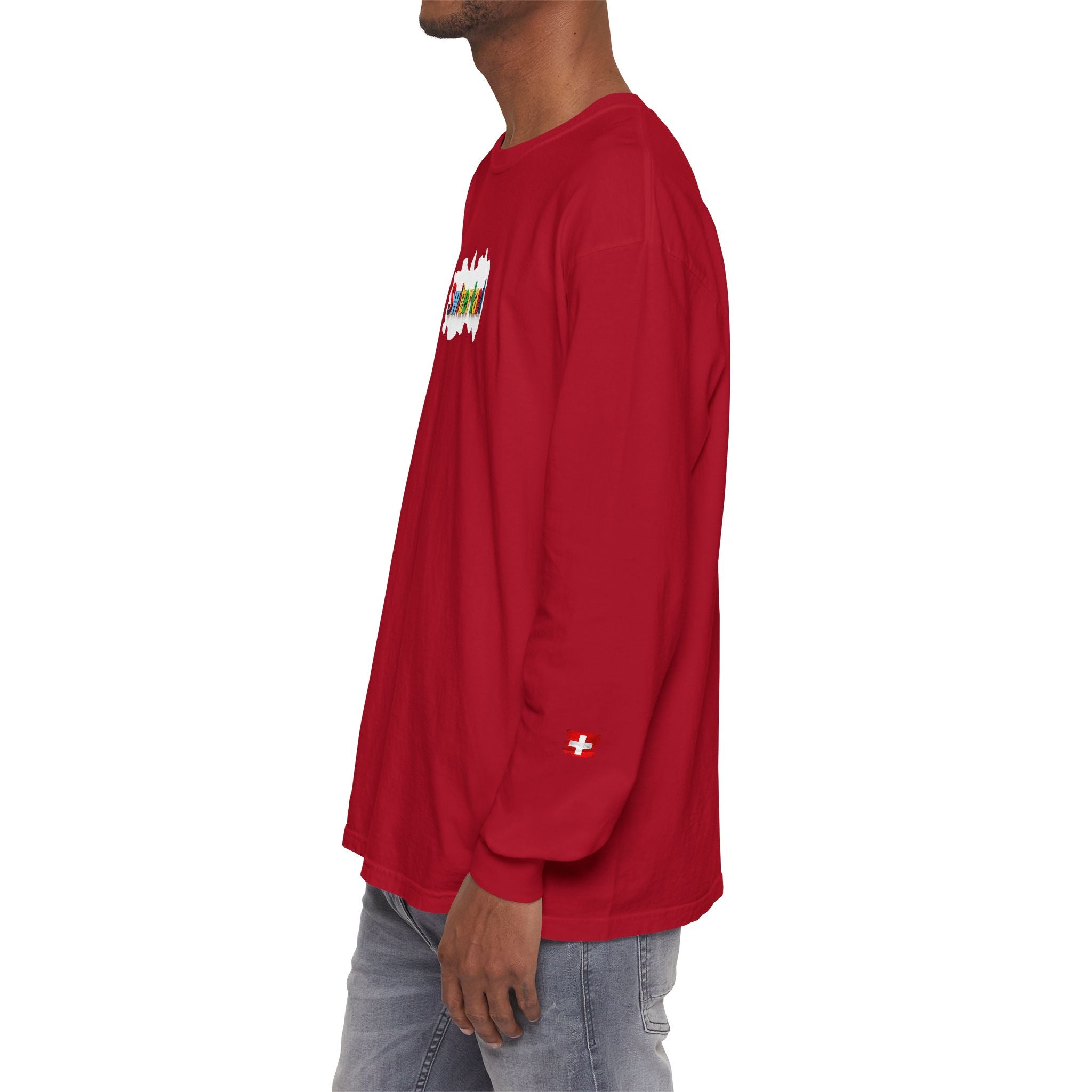 Switzerland Color Block Long Sleeve T-Shirt — Swiss Flag Graphic