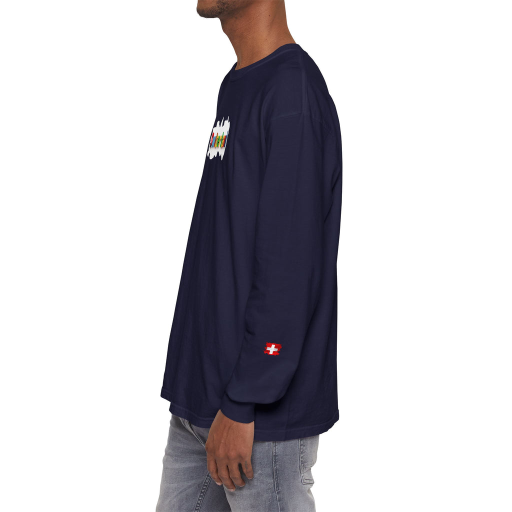 Switzerland Color Block Long Sleeve T-Shirt — Swiss Flag Graphic