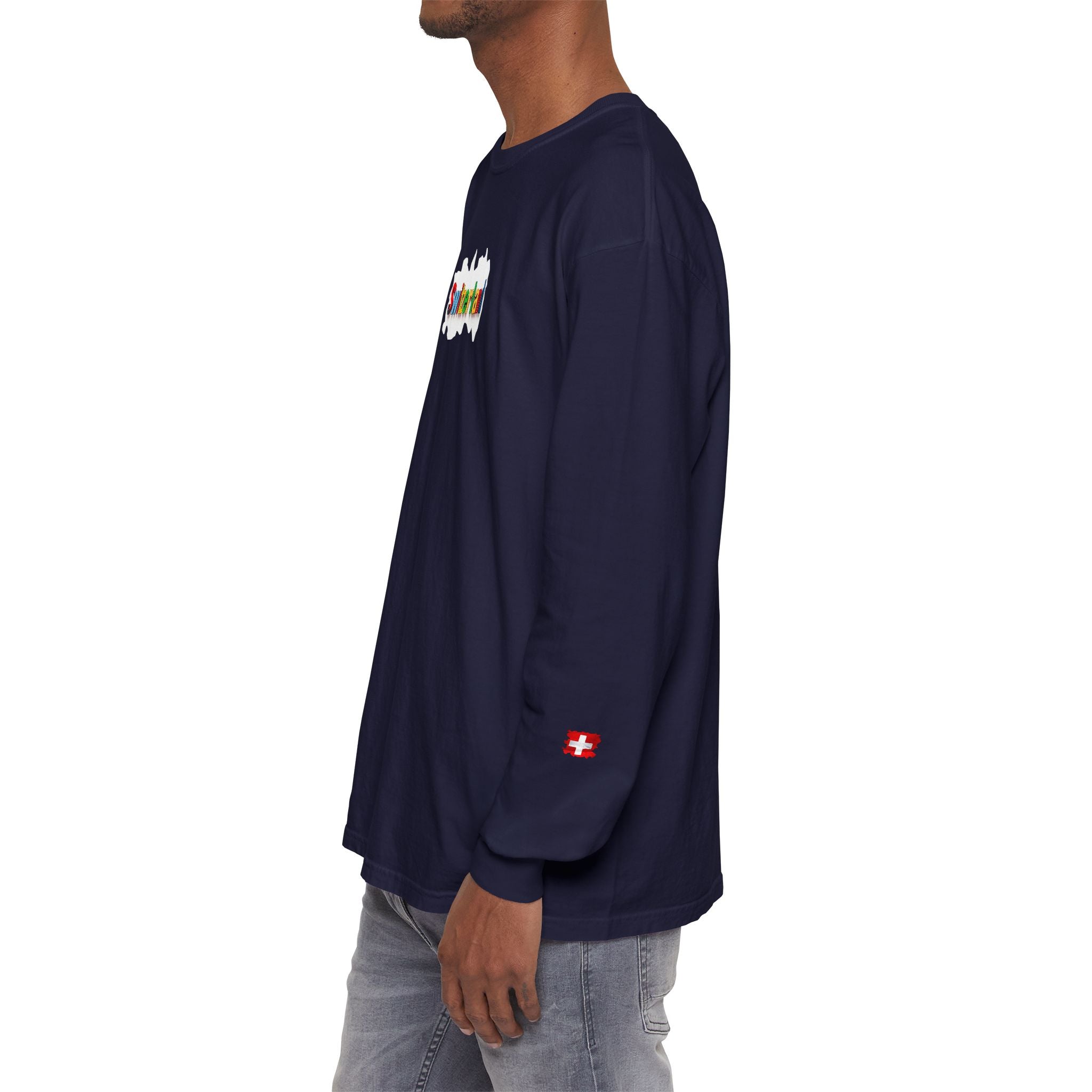 Switzerland Color Block Long Sleeve T-Shirt — Swiss Flag Graphic