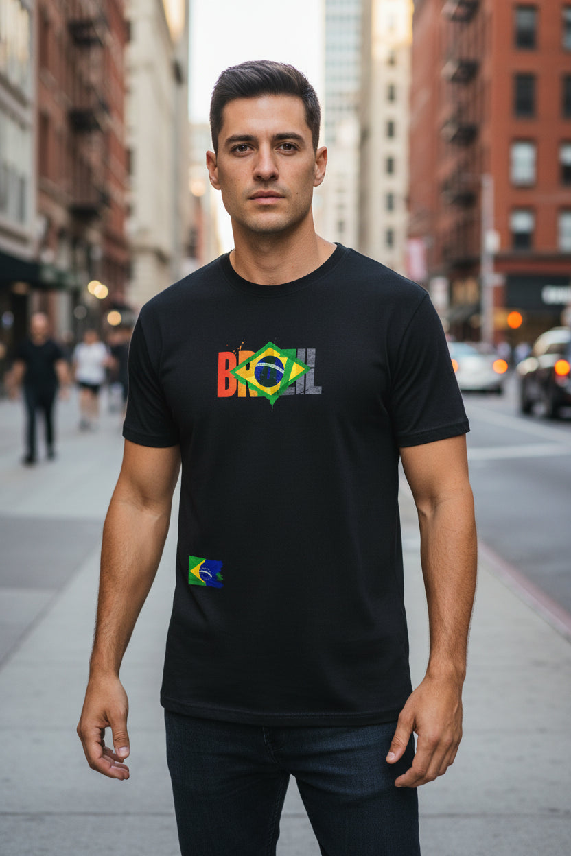 Brazil T-Shirt — Watercolor Flag Design with "Peace"