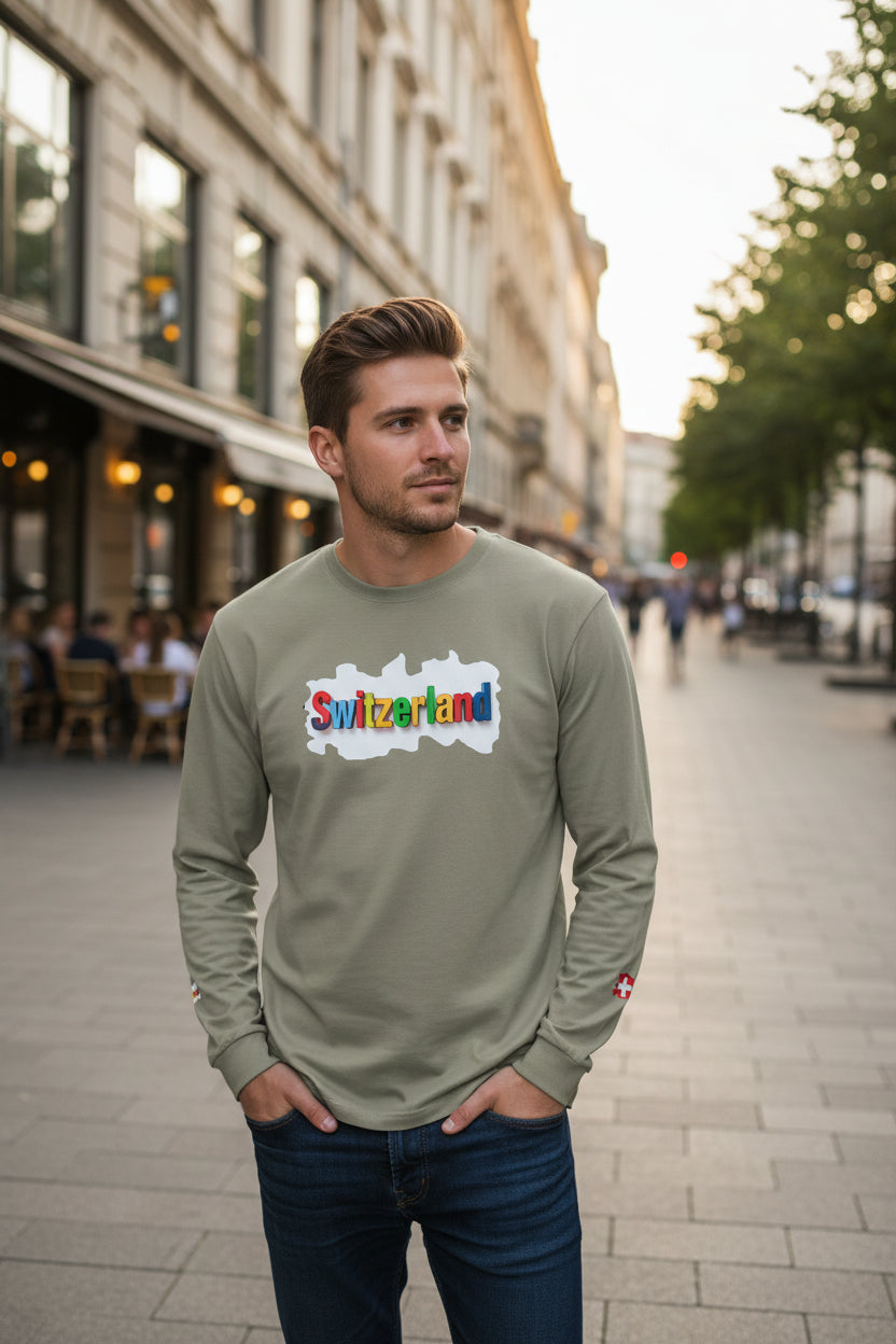 Switzerland Color Block Long Sleeve T-Shirt