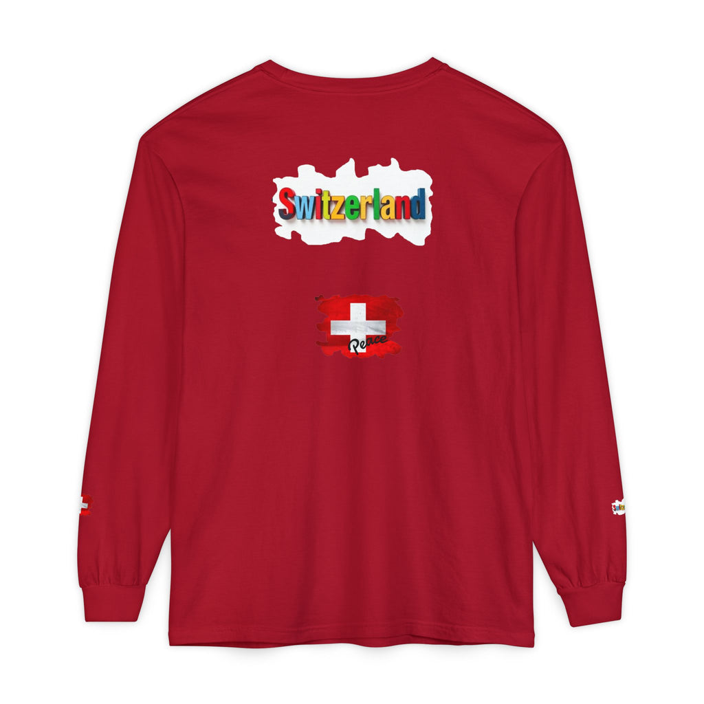 Switzerland Color Block Long Sleeve T-Shirt — Swiss Flag Graphic