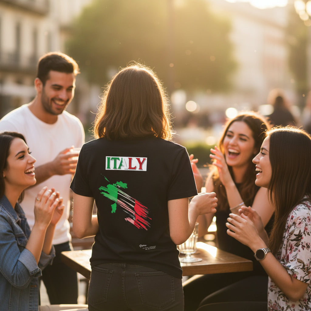 Italy Flag Graphic T-Shirt — 'ITALY' & Brush Stroke Map Tee