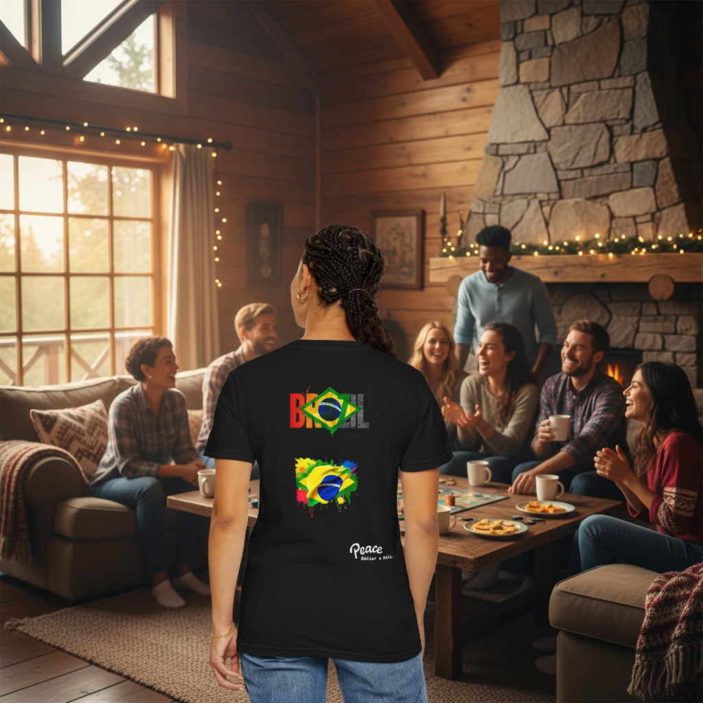 Brazil T-Shirt — Watercolor Flag Design with "Peace"