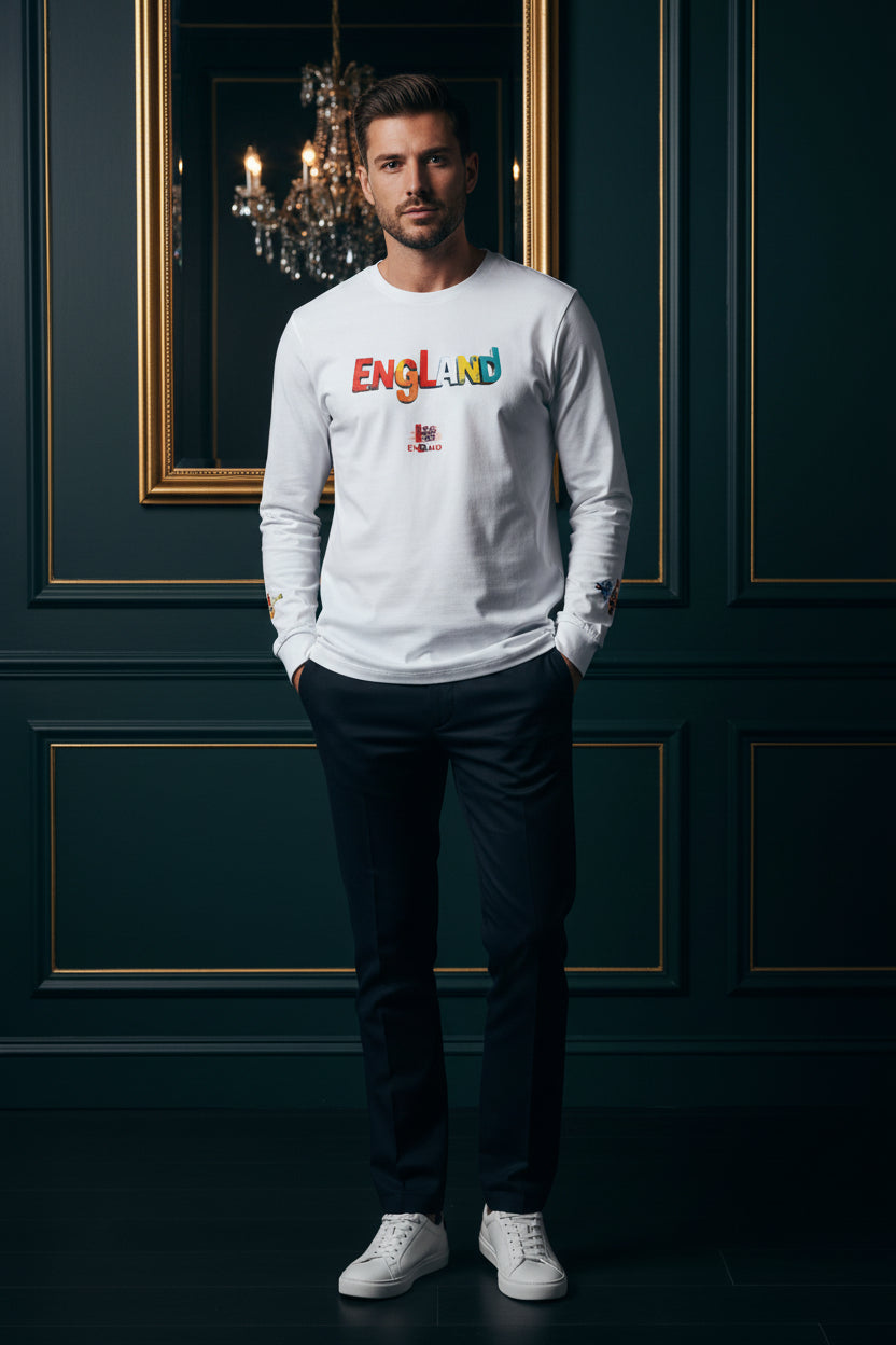 England Colorblock Long Sleeve T-Shirt — Peace message