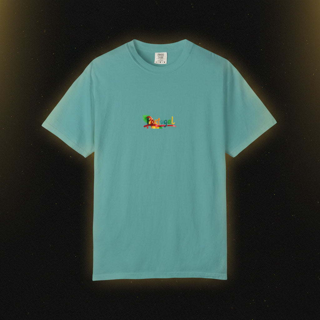 Portugal Watercolor Flag T‑Shirt — 'Portugal' Text & Peace Design