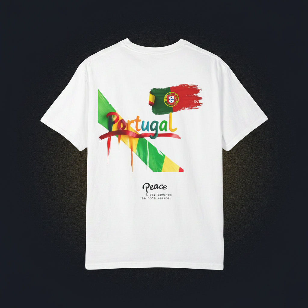 Portugal Watercolor Flag T‑Shirt — 'Portugal' Text & Peace Design
