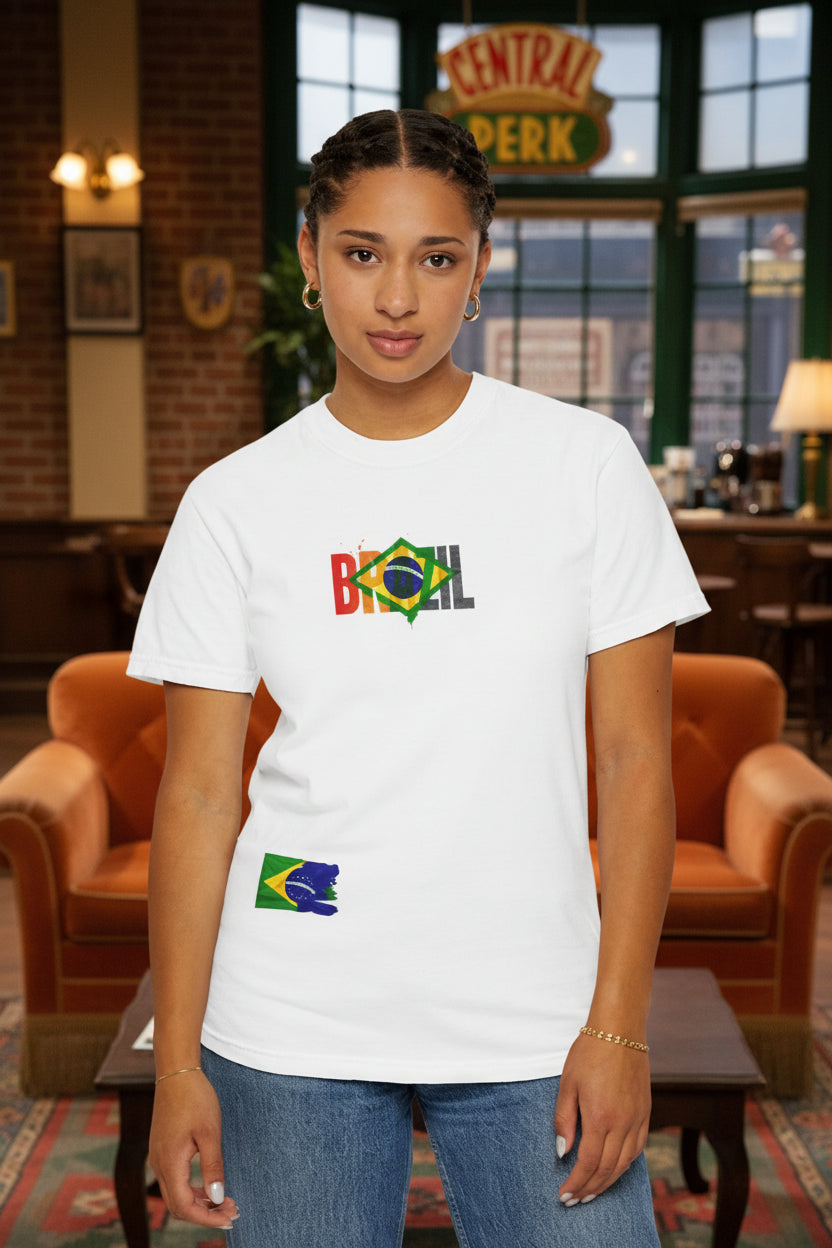 Brazil T-Shirt — Watercolor Flag Design with "Peace"