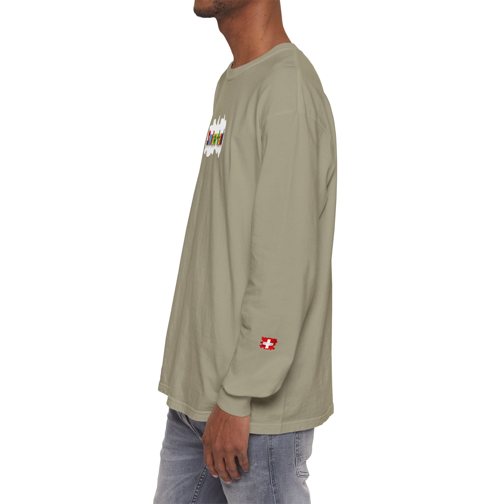 Switzerland Color Block Long Sleeve T-Shirt — Swiss Flag Graphic