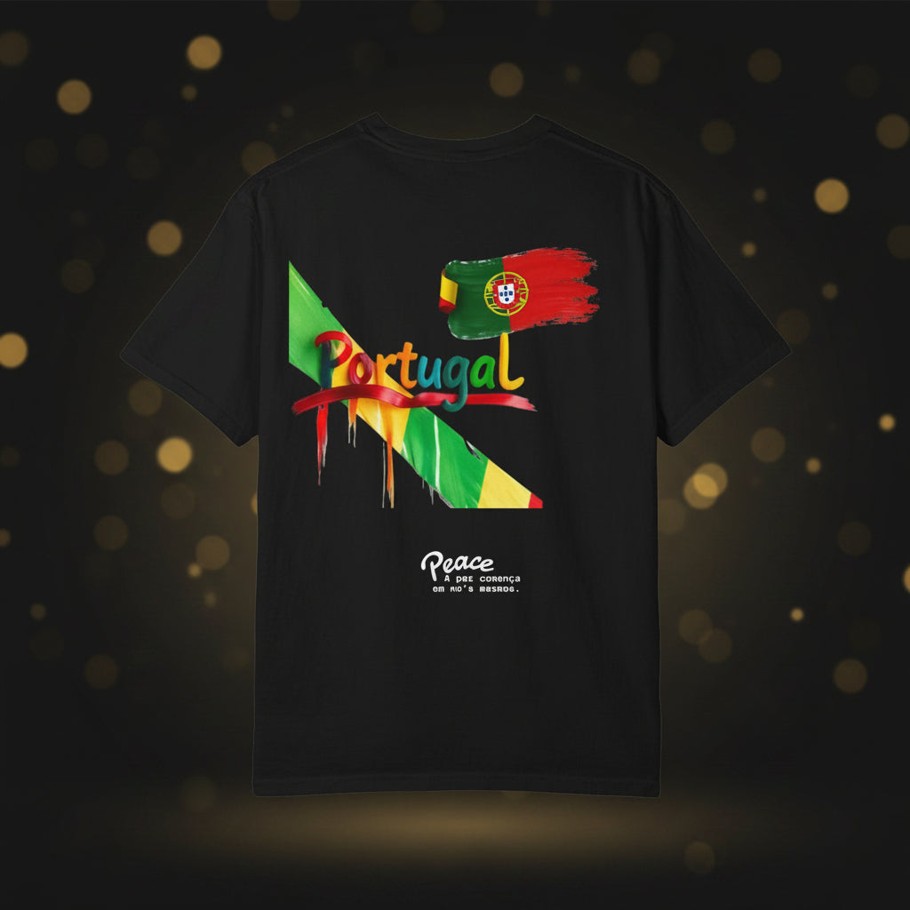 Portugal Watercolor Flag T‑Shirt — 'Portugal' Text & Peace Design