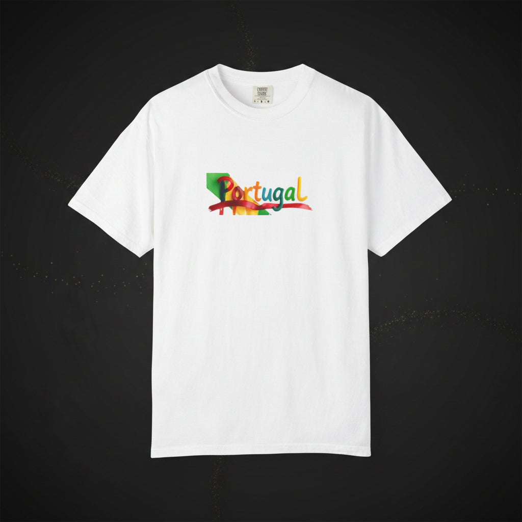 Portugal Watercolor Flag T‑Shirt — 'Portugal' Text & Peace Design