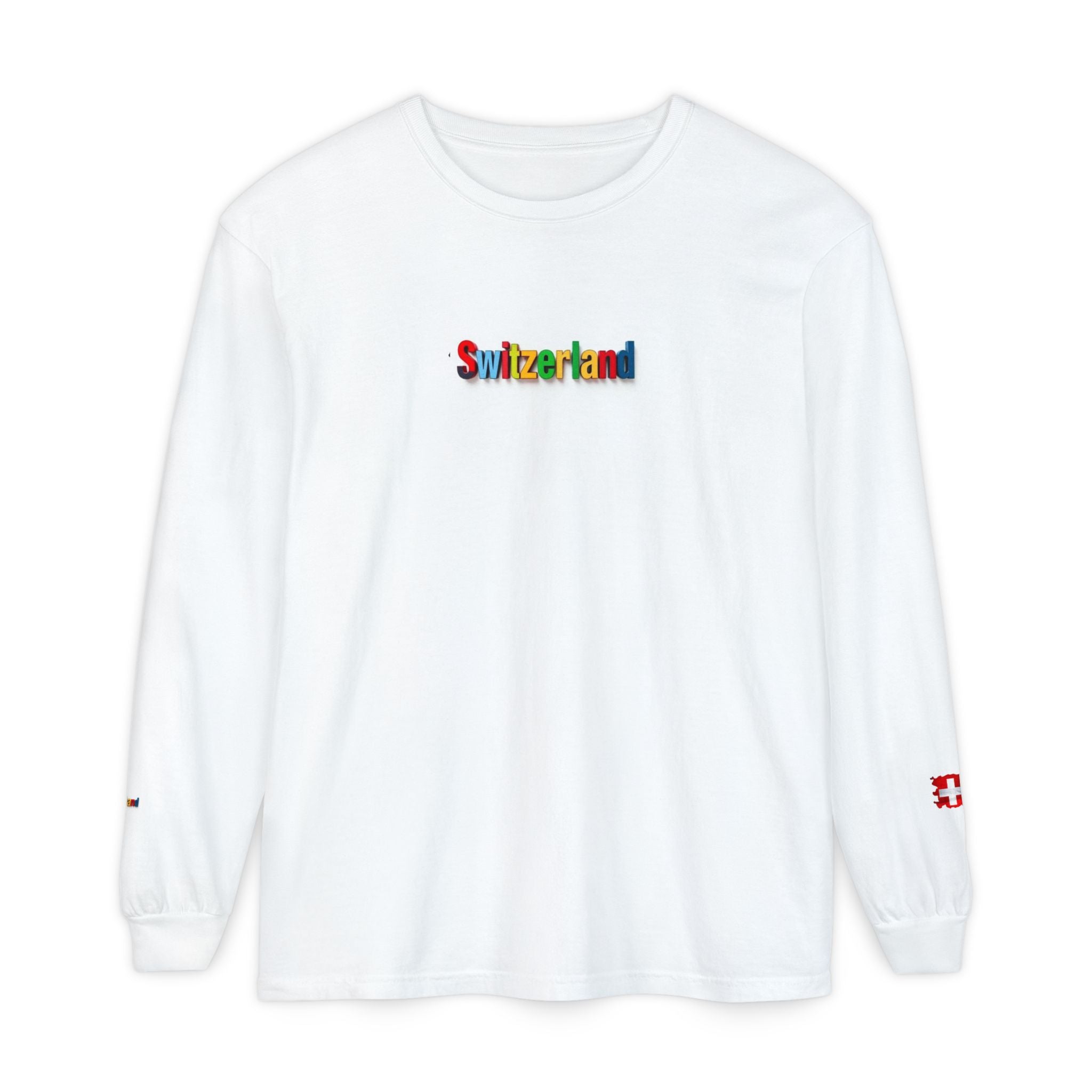 Switzerland Color Block Long Sleeve T-Shirt — Swiss Flag Graphic